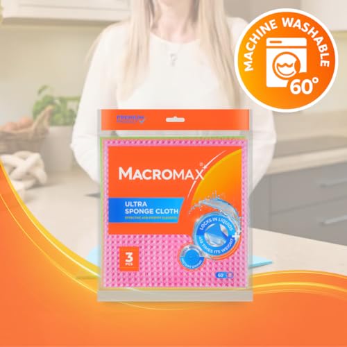 Macro Max Ultra Sponge Cloth 10 Times Its Weight Water Absorption High Performance Kitchen Cloth - 3 Pack