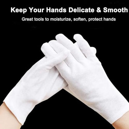 White Cotton Gloves, Breathable Work Glove for Moisturizing SPA Soft Jewelry Inspection, Stretchy Fit for Men and Wonmen (6 Pairs) - size: 8.67inch/22cm