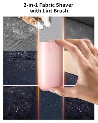 Fabric Shaver, 𝟮 𝗶𝗻 𝟭 Rechargeable Lint Remover with Brush, Large Sweater Shaver with Digital Display, 3 Speeds Lint Shaver, 6-Leaf Blades Lint Remover for Clothes, Sofa, Bedding, Pink - color: Pink