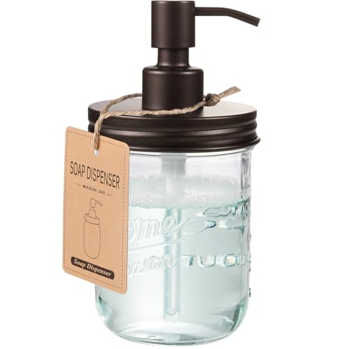 SheeChung Mason Jar Soap Dispenser, Dish Soap Dispenser Kitchen, Stainless Steel Pump Lid, Glass Hand Soap Dispensers for Bathroom Countertop, Liquid, Lotion, Refillable, Farmhouse Decor (1, Bronze) - color: Bronze-1 Pack, Wide Mouth