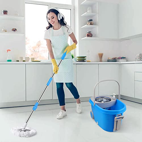 Spin Mop and Bucket with Wringer Set on Wheels, 360° Spinning Mop Bucket System with 3 Microfiber Mop Replacement Heads and 61" Stainless Steel Adjustable Handle for Floor Cleaning (25QT) - color: Blue-2