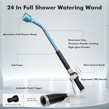 RESTMO Heavy Duty Full Metal Long Watering Wand, 24 Inches Gentle Soft Full Shower Sprayer Wand with Flow Control, Hose Wand for Hanging Baskets, Shrubs, Plants, Flowers, Garden and Lawn, Blue - color: Blue