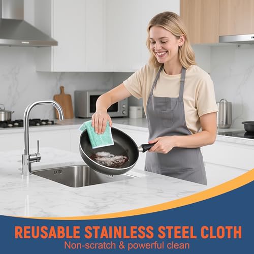 2-Sided Cleaning Dish Towels for Kitchen Microfiber Wash Cloths,15pcs Non Scratch Wire Dishcloth,Wire Dishcloth Home Essentials-Reusable Steel Wool Scrubber Washcloths,Set for Pans Sinks & Cookware