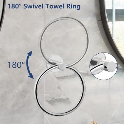 Chrome Bathroom Hardware Set, Towel Ring & Toilet Paper Holder, Stainless Steel SUS304, Hand Towel Hanger & Toilet Roll Holder, Sturdy Bathroom Accessories for Home or Kitchen - color: Chrome