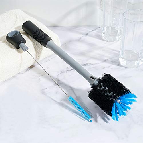 MOSOLAN 2-in-1 Water Bottle Brush and Straw Cleaner Brush, Long Handle Water Bottle Scrubbing Brush for Water Bottles, Glasswares, Mugs, Flasks, Tumblers and Kitchen Sink, Black, 1 Pack - color: Black, size: 1 Count (Pack of 1)