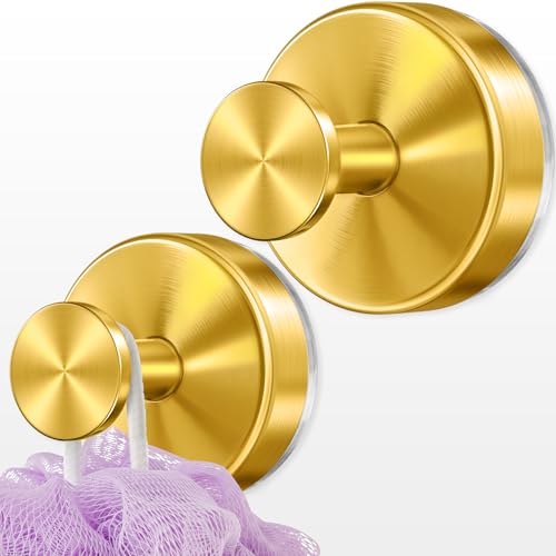 Deluwire Suction Cup Hooks for Shower, No Drill Shower Suction Hooks for Bath Robe Looafh, Removable Towel Holder for Bathrooms Wall, Mirror, Tile, Window Glass, Non-Porous Surfaces, 2 Packs-Gold - color: Gold, size: 2pc