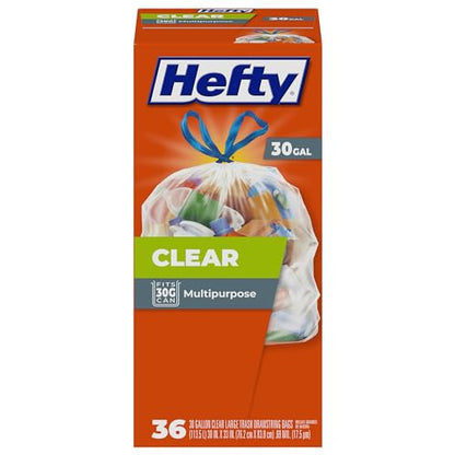 Hefty Clear Trash Bags, Clear, 30 Gallon 36 Count (Pack of 6) - size: 36 Count (Pack of 6), style: Clear