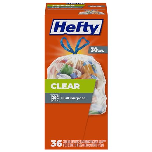 Hefty Clear Trash Bags, Clear, 30 Gallon, 36 Count - size: 36 Count (Pack of 1), style: Clear