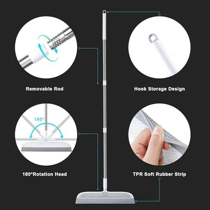 Rubber Squeegee Broom for Floors, 51.77" Long Handle Multi-Surface Magic Multifunction Broom, Pet Hair Remover Scraper for Laminate Carpets, Windows, Mirrors, Rugs, Hardwood, Tile Cleaning - size: X-Large