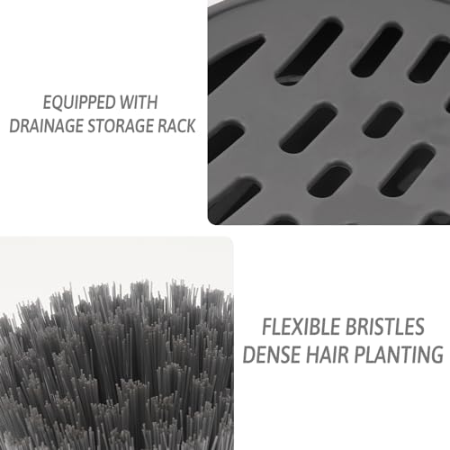 Kitchen Brush with Holder and Soap Dispensing Palm Brush Storage Set for Kitchen Cleaning Dishes Pots Pans Sink Cleaning Dish Scrubber - color: Gray