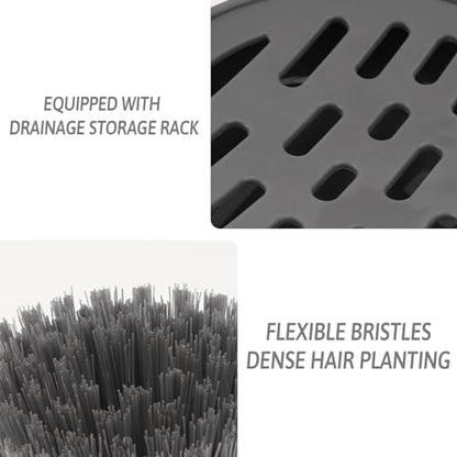 Kitchen Brush with Holder and Soap Dispensing Palm Brush Storage Set for Kitchen Cleaning Dishes Pots Pans Sink Cleaning Dish Scrubber - color: Gray