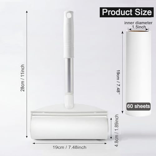 7.5 Inch Large Surface Lint Roller with 120 Sheets, Giant Extra Sticky Roller for Pet Hair, Dust Lint Remover for Clothes, Furniture, Household, Include 1 Handle 2 Rollers Dog Cat Hair Remover - size: 7.5 Inch Wide