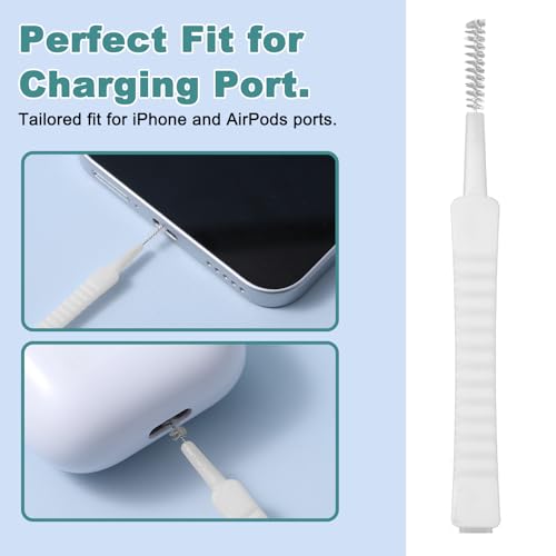 Phone Charge Port Cleaning Tool Kit Anti-Clogging Mini Brushes Cleaner Bendable Mini Soft Round Brushes Multifunctional Cleaning Tool for Speaker USB-C Port Tablet Laptop Computer Wood White Green
