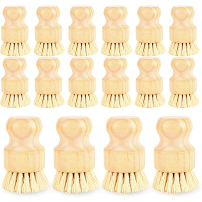 16 Pack Bamboo Dish Scrub Brushes Set Kitchen Pot Pans Cleaning Brushes Scrubber Sisal Bristles Wooden Brushes for Iron Pot Dishwashing Sink Vegetables