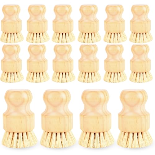 16 Pack Bamboo Dish Scrub Brushes Set Kitchen Pot Pans Cleaning Brushes Scrubber Sisal Bristles Wooden Brushes for Iron Pot Dishwashing Sink Vegetables