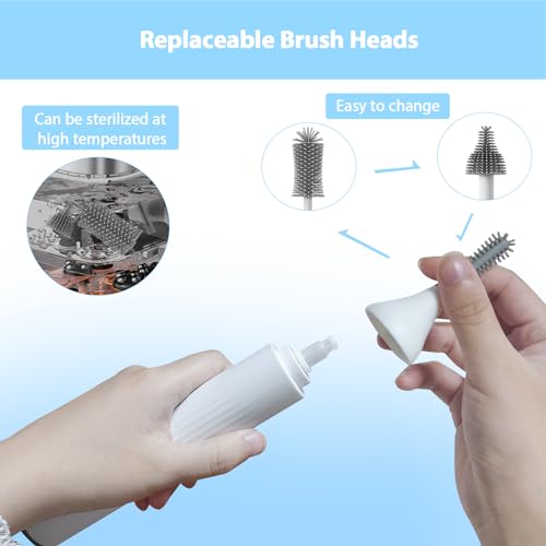 Electric Baby Bottle Brush Set with Rechargeable Electric Bottle Brush Cleaner and Replaceable Silicone Bottle Brushes and Straw Brush Cleaner, Waterproof Multi-Purpose Cleaning Brush (White) - color: White