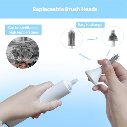 Electric Baby Bottle Brush Set with Rechargeable Electric Bottle Brush Cleaner and Replaceable Silicone Bottle Brushes and Straw Brush Cleaner, Waterproof Multi-Purpose Cleaning Brush (White) - color: White