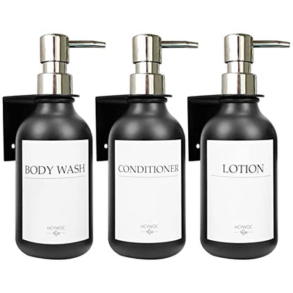 Shampoo Dispenser for Shower Wall, Shampoo and Conditioner Dispenser with 16 Waterproof Labels, No Drill Shower Soap Dispenser Bathroom, Shower Soap Dispenser Wall Mounted,17oz, 3 Pack, Silver Black - color: 1-black Bottle + Silver Pump