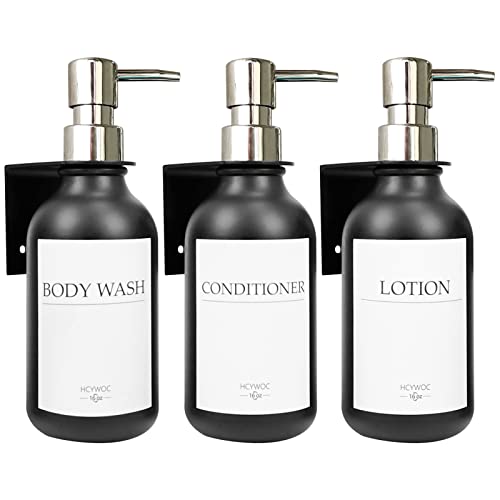 Shampoo Dispenser for Shower Wall, Shampoo and Conditioner Dispenser with 16 Waterproof Labels, No Drill Shower Soap Dispenser Bathroom, Shower Soap Dispenser Wall Mounted,17oz, 3 Pack, Silver Black - color: 1-black Bottle + Silver Pump