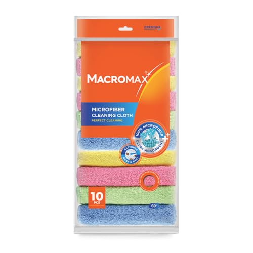 Macro Max Microfiber Cleaning Cloth – Ultra Absorbent Lint‑Free Reusable Towels for Kitchen, Glass, Counters, Furniture – Soft Non‑Scratch Microfiber - Pack of 10