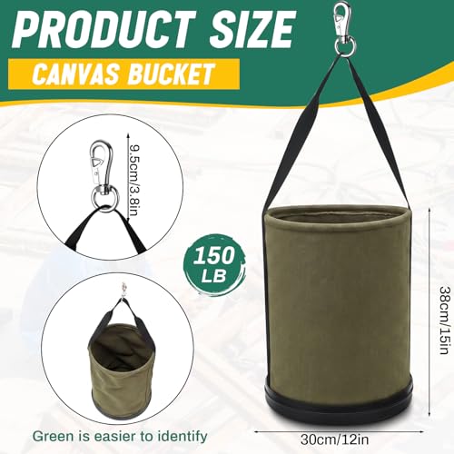 2 Pack Canvas Bucket 15" x 12" Heavy Duty Lineman Tool Bag with Plastic Bottom & Metal Hook Electrician Tool Organizer for Jobsite Use, Load Rated up to 150 Pounds (Army Green) - color: Army Green