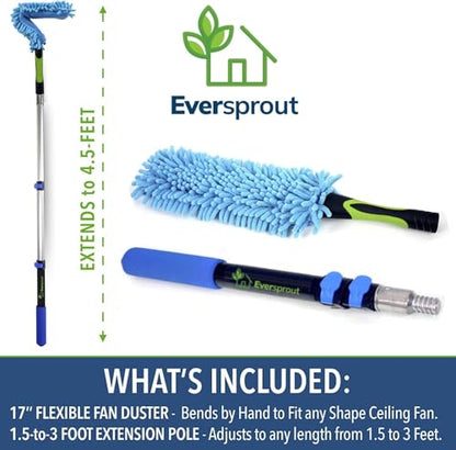 EVERSPROUT 3 Foot Flexible Microfiber Ceiling & Fan Duster | Bendable to Clean Any Fan Blade | Removable & Washable Brush Head | 3-Stage Lightweight Aluminum Extension Pole - size: 3 Foot