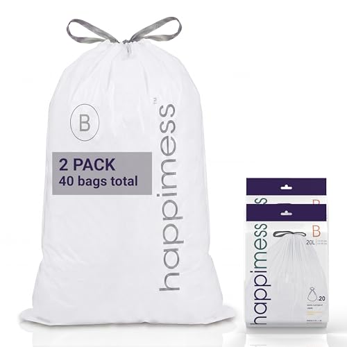 happimess 5.3 Gallon (20L) Drawstring Trash Bags, Unscented, White, Heavy Duty LDPE Liners for Kitchen and Household, Custom Fit 40 Count (2 Packs of 20 Liners) HPM3000B-W-2SET - color: White, size: 40 Count (Pack of 1)