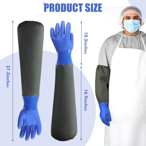 27.2" Long Rubber Gloves, Heavy Duty Chemical Resistant Gloves for Acid Work, Waterproof PVC Material for Durable & Flexible(Blue)
