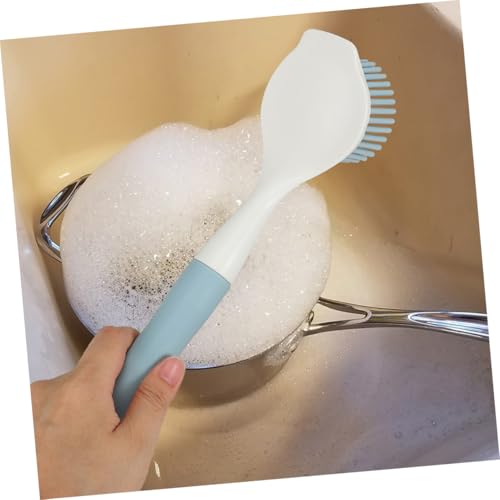 2Pcs Kitchen Dish Scrubber Brush Set Non-Scratch Silicone Pot Brush with Long Comfortable Handle for Effective Oil and Stain Removal on Pans and Dishes