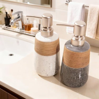 2 Pcs Ceramic Soap Dispenser Set, 15 Oz Refillable Liquid Soap Dispensers with Embossed Texture for Bathroom Countertop and Kitchen Sink, Hand Soap, Dish Soap & Lotion Bottles, Modern Home Decor - size: 2 x 15 Oz Soap Dispenser