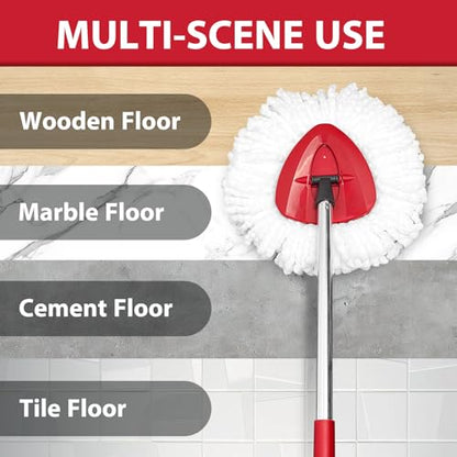 Spin Mop Heads, Handle, Base, Scrubber Head Replacement for OCedar EasyWring 1-Tank System, Microfiber Mop Refills, 30-58in Adjustable 4-Section Handle, Floor Cleaning(No Bucket)