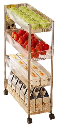 Sooyee Clear 4 Tier Slim Storage Cart,Rolling Storage Cart,Narrow Shelf,Bathroom Rack,Mobile Shelving Unit Organizer for Kitchen, Bathroom, Laundry Room - color: Clear, size: Slim 4 Tier