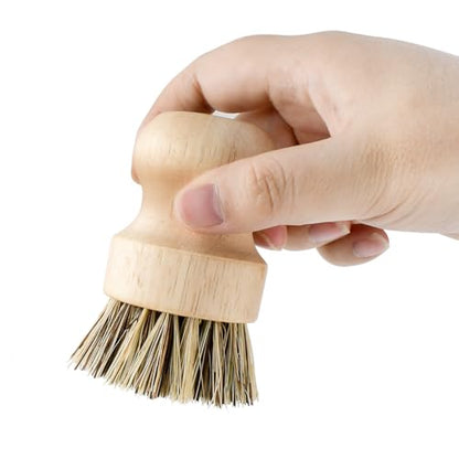 2 Pcs Dish Brush, Wood Dishes Scrub Brush, Pot Brush for Kitchen Cleaning Dishes Pots Pans (Sisal and Palm)
