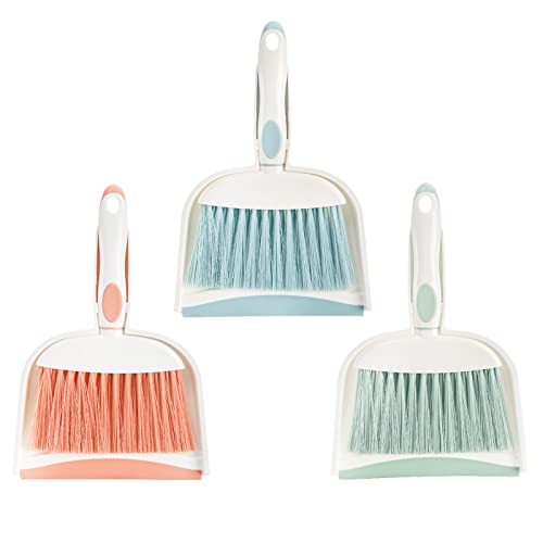 Frcctre 3 Pack Small Dustpan and Brush Set, Multipurpose Plastic Small Hand Whisk Broom and Dustpan Set Cleaning Sweep Tools for Desk Car Keyboard Countertop Home Kitchen