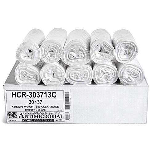 Aluf Plastics HCR-303713C High Density Star Sealed Coreless Roll Bags, 30 gal, Polyethylene, 30" x 37", Clear (Pack of 500) - color: Clear, style: 20-30 Gal, 13 Micron Equiv, 500 Count