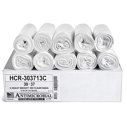Aluf Plastics HCR-303713C High Density Star Sealed Coreless Roll Bags, 30 gal, Polyethylene, 30" x 37", Clear (Pack of 500) - color: Clear, style: 20-30 Gal, 13 Micron Equiv, 500 Count