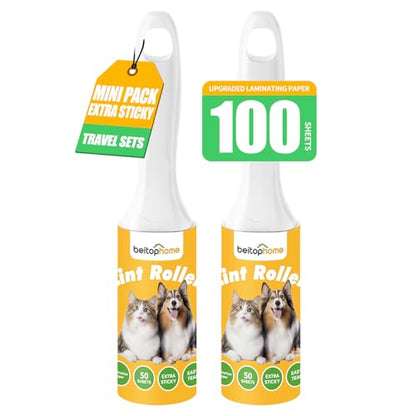 Mini Lint Roller for Pet Hair 2 Pack, Portable Sticky Lint Remover with 100 Sheets, Travel Size Lint Roller for Clothes, Car, Couch & On-the-Go Cleaning - size: Travel Suit-100Sheets