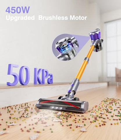 MBYULO Cordless Vacuum Cleaner, 450W 50Kpa Powerful Stick Vacuum, Up to 70Mins Rechargeable Battery, Vacuum Cleaners for Home Anti-Tangled Lightweight Handheld for Hardwood Floor, Carpets, Pet Hair - size: 450