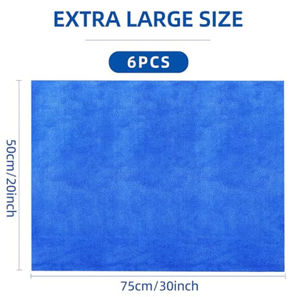6 Pack Microfiber Cleaning Cloths Extra Large 30" x 20",XL Rags Washable Reusable Streak Free Lint Free Towels for Floor Mop,Glass,Windows,Kitchen,Bathroom,Office & Car Cleaning(Blue)