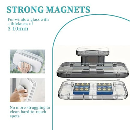 Windshield Wow Magnetic Car Window Cleaner, Strong Magnet Window Cleaner Tool with Anti-Fall Rope, Double Sided Window Cleaner for Thickness 3-10mm, Magnetic Glass Cleaner for High-Rises, Home, Car