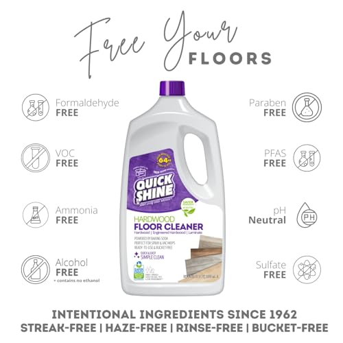 Quick Shine Hardwood Floor Cleaner 64oz | Use in Spray & Vac Mops | Removes Dirt & Scuff Marks | Ready-to-Use, Streak Free, No Rinse | Safer Choice Cleaner |Perfect for Gentle and Effective Cleaning - size: 64 Fl Oz (Pack of 1), style: 1 Bottle