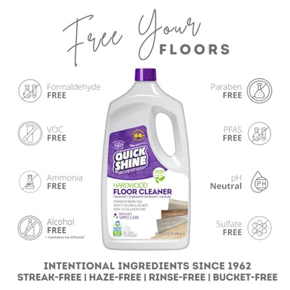 Quick Shine Hardwood Floor Cleaner 64oz | Use in Spray & Vac Mops | Removes Dirt & Scuff Marks | Ready-to-Use, Streak Free, No Rinse | Safer Choice Cleaner |Perfect for Gentle and Effective Cleaning - size: 64 Fl Oz (Pack of 1), style: 1 Bottle