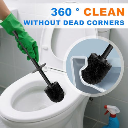 304 Stainless Steel Toilet Bowl Brush and Holder Set, Circular Floor Toilet Brush Holder, Long Handle, Bathroom Heavy-Duty Cleaner, High-End Cylinder Wall, 2 Brush Head (Black) YIGUANXIN - color: H-black
