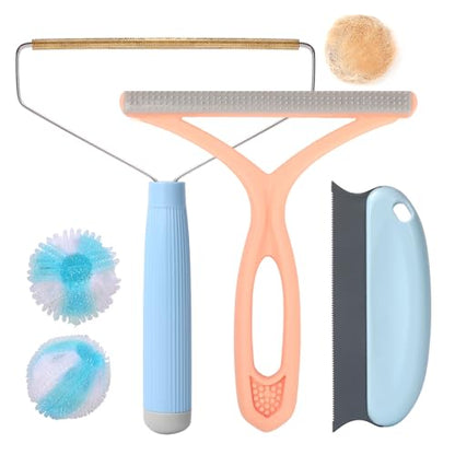 Pet Hair Removal Tool: 5 Pcs Dog Cat Hair Remover - Reusable Pet Hair Remover with Laundry Pet Hair Catcher - Portable Carpet Rake Scraper Fur Removal Tool for Rugs Clothes Car Mats Couch Furniture