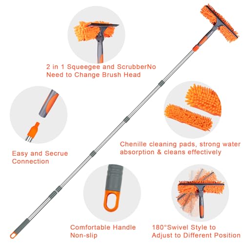 BITOPE 90" Squeegee for Window Cleaning Cleaner Tool with Extension Pole 2 in 1 Rotatable Window Wash Tool for Home Shower Glass Car Windshield Outdoor Solar Panel - size: 90 inch