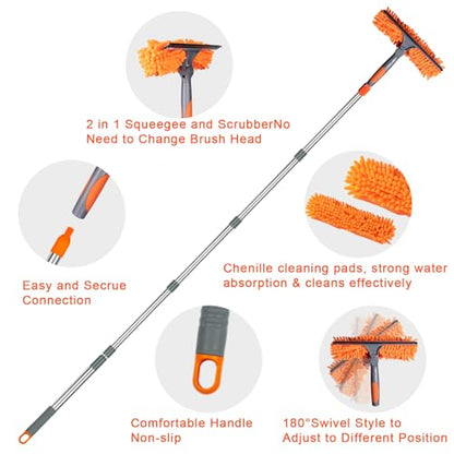 BITOPE 90" Squeegee for Window Cleaning Cleaner Tool with Extension Pole 2 in 1 Rotatable Window Wash Tool for Home Shower Glass Car Windshield Outdoor Solar Panel - size: 90 inch