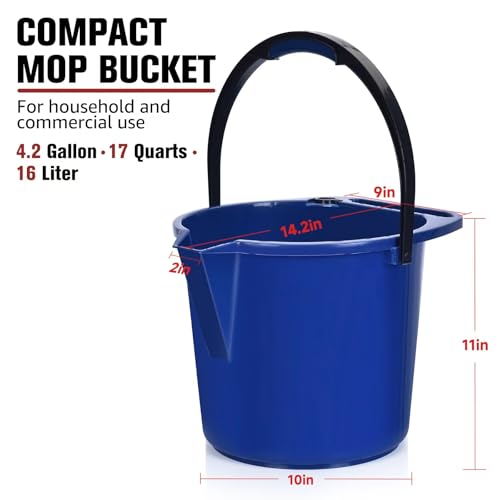 Matthew Cleaning 4.2 Gallon Mop Bucket, Heavy Duty Plastic Cleaning Bucket with Built-in Pour Spout, Mop Holder and Comfort Grip Handle, House and Commercial Cleaning Supplies, 1 Pack Blue - color: Blue, size: 1 Pack