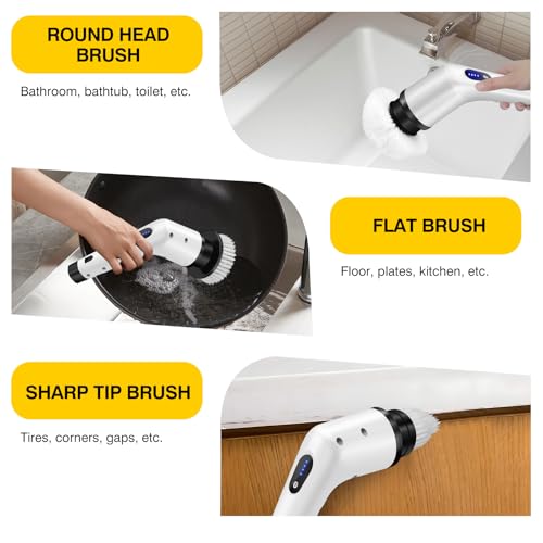 Cordless Electric Spin Power Scrubber,Handheld Electric Scrubbing Brush with 3 Replaceable Brushes, Power Scrubber Brush with Dual speeds for Bathroom,Kitchen,Corner,Sink,Bathtubs