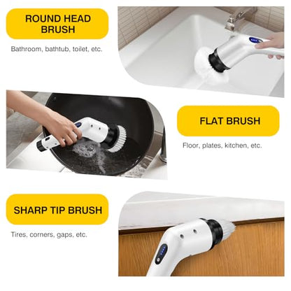 Cordless Electric Spin Power Scrubber,Handheld Electric Scrubbing Brush with 3 Replaceable Brushes, Power Scrubber Brush with Dual speeds for Bathroom,Kitchen,Corner,Sink,Bathtubs