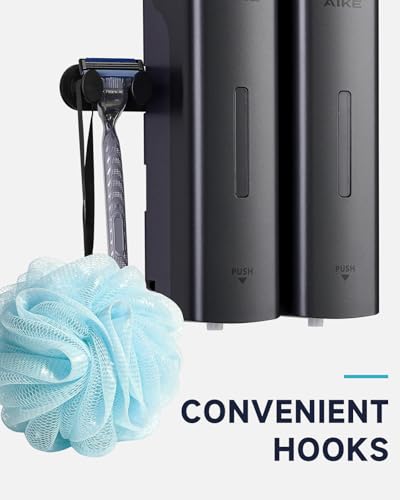 AIKE 2 Chambers Shower Shampoo and Conditioner Dispenser 2 x 11.8 fl.oz. for Bathroom(Dark Silver) - color: Dark Silver, size: Double Chamber